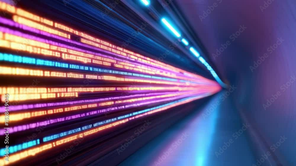 Poster tunnel of light: a vibrant and dynamic image showcases a futuristic tunnel bathed in streams of colo