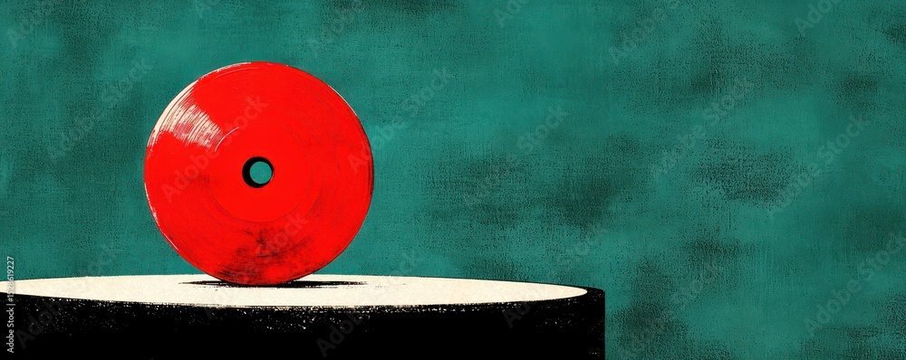 Poster red circle on teal textured background minimalist abstract design