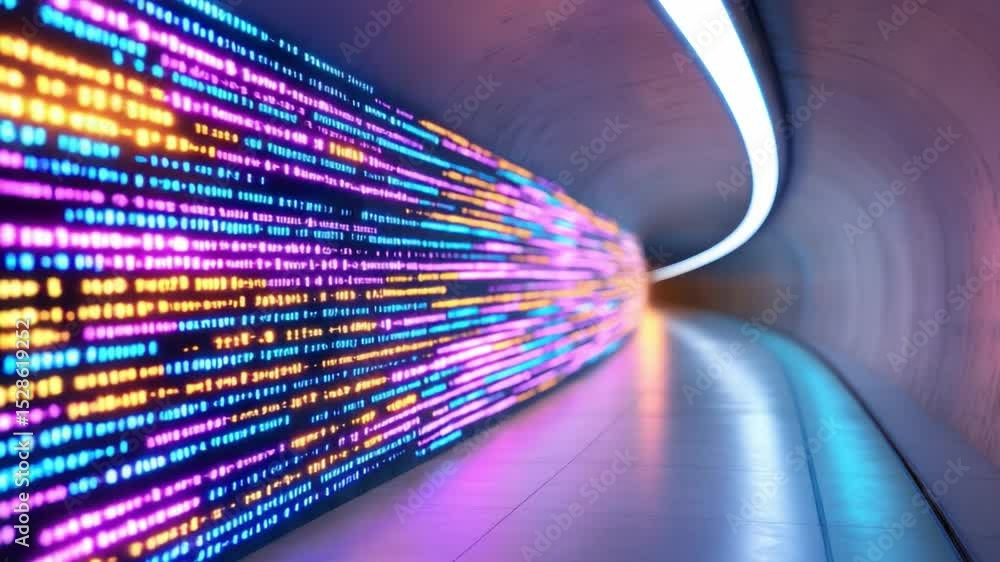 Aufkleber digital flow: a futuristic tunnel pulses with vibrant, colorful data streams, symbolizing high-speed