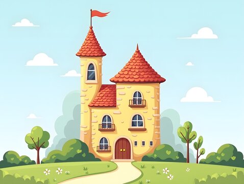 a cartoon building with a cute