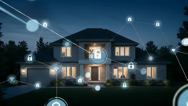 Smart home security system at night