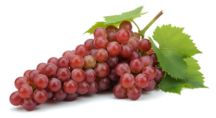 Fototapeta premium Fresh Red Grapes with Lush Green Leaves on White Background Perfect for Wine Food or Health Themes