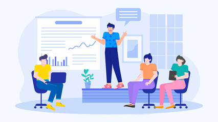 Business presentation in an office setting, suitable for corporate training materials, website banners, and marketing presentations.