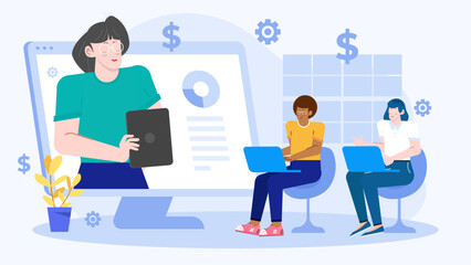 Three people in virtual meeting, discussing business, remote teamwork, online collaboration, video conference, digital communication, team briefing, project planning.