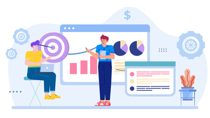 Two men discussing data in an office setting. Suitable for technology, business, meetings, teamwork, communication, brainstorming, and office concepts.