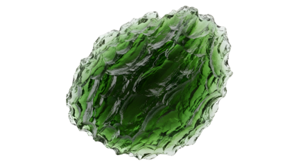 Abstract organic form rendered with a transparent background features a green core with white and gray highlights. The composition is minimalistic with a focus on texture and depth