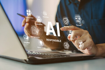 Plakat Responsible AI concept with ethical principles transparency and social impact in technology