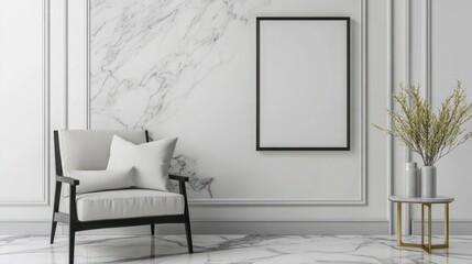 Mock-up poster frame in modern interior background living room Scandinavian style 3D render 3D illustration