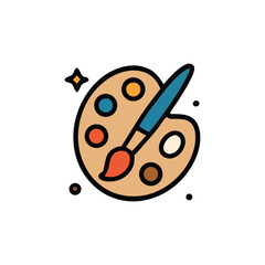 Artistic palette with paintbrush, featuring colorful paint and star sparkles.