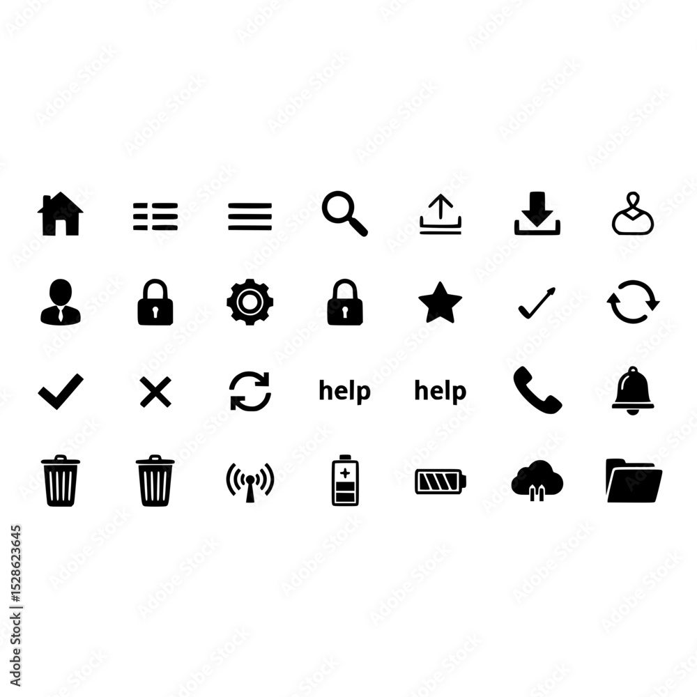 Poster collection of web user interface ui ux design vector icons set home menu search download profile set