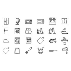 Appliance outline icons kitchen appliances household appliances home appliances electrical appliances set design vector