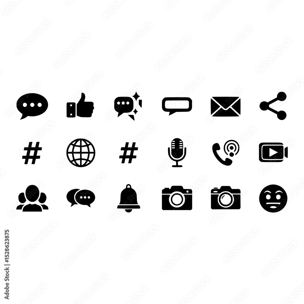 Poster collection of communication media social network interface icons message email share like camera 100