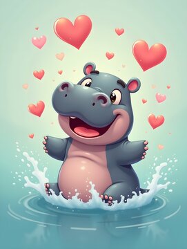 A playful hippo splashes in water surrounded
