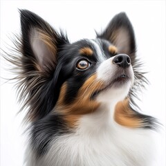Fototapeta premium Adorable Fluffy Canine Portrait. Intelligent Purebred Dog Captured in Colorful Photography