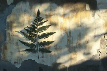 Fern Leaf Silhouette on Textured Wall. Botanical Art and Nature-Inspired Interior Design