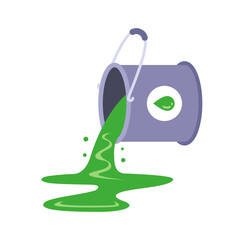 spilling a can of green paint. flat illustration.