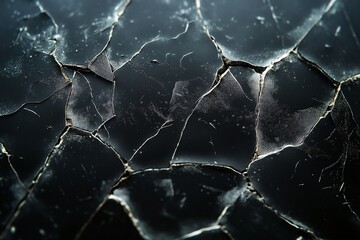 Cracked Surface and Black Texture. Abstract Pattern in Modern Artistic Expression with Geometric Shapes and Shattered Appearance