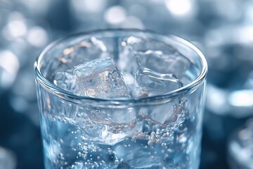 Refreshing Glass of Sparkling Natural Beverage with Ice Cubes. Perfect Summer Hydration