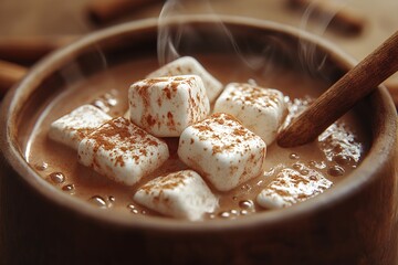 Cozy Winter Indulgence. Gourmet Hot Chocolate with Marshmallows and Cinnamon Stick for the Holidays