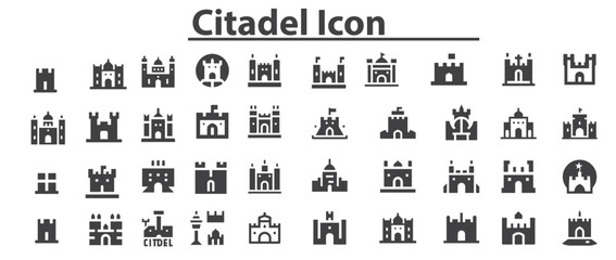 Citadel icon Set Vector black castle icon set stock illustration. Vector medieval castles icon set in thin line style stock illustration. Citadel Icon Vector Images. .svg