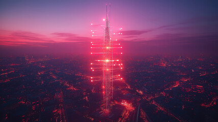 Smart city network connected by 5G wireless technology, representing the future of IoT and digital communication