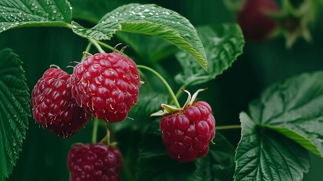 close-up of a raspberry on a branch