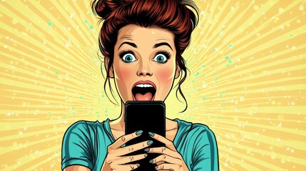 beautiful woman exited surprise face expression . female feels shocked. exciting smile and happy adorable rejoices. Very enjoy and fun relax time. wow, girl holding smartphone. Smile.