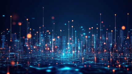 cityscape with space and neon light effect. Modern hi-tech, science, futuristic technology concept. Abstract digital high tech city design for banner background