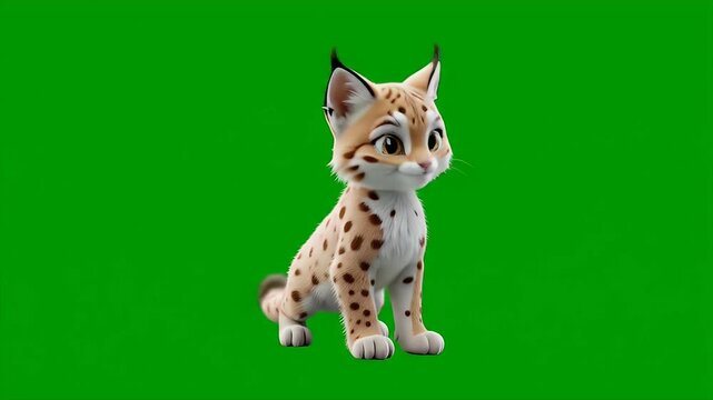Adorable lynx kitten, green screen.