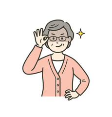 眼鏡を上げて悪巧みしてニヤける高齢女性