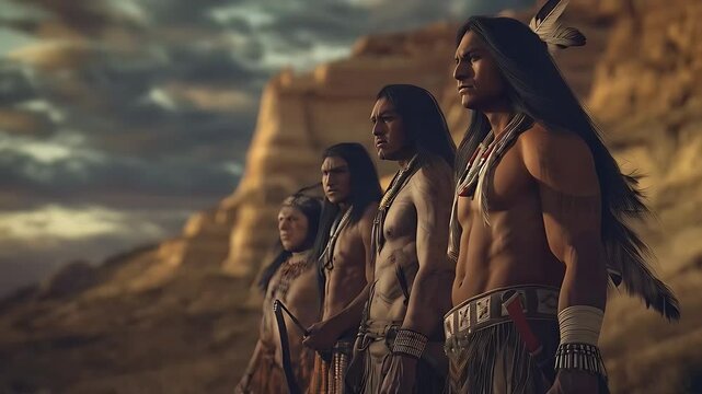 Confident native american people standing in mountain