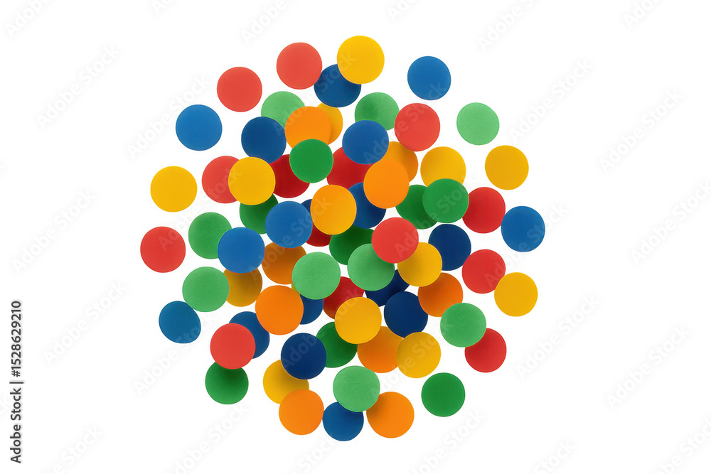 Poster colorful circular dot pattern floating on transparent background, radiating dynamic visual energy wi