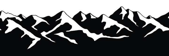 Silhouette mountain range isolated on white background, seamless border, vector design