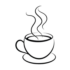 Simple line drawing of a steaming cup of coffee or tea