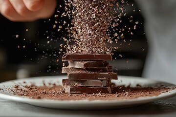 Decadent Stacking of Fine Chocolate Desserts. A Culinary Art Indulgence in Gourmet Cooking and Food Photography