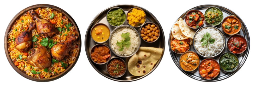 PNG Delicious Indian cuisine platter, element set on transparent background