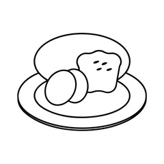 Simple line drawing of food on plate bread slices