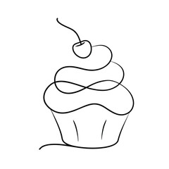 Simple line drawing of a cupcake with cherry