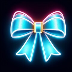 A beautifully illuminated cyan ribbon bow with neon glows on a dark background evokes celebration.