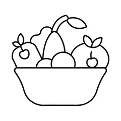 Bowl of fruit line drawing simple illustration