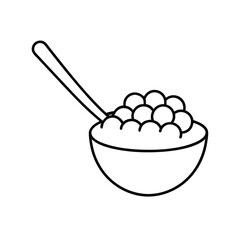 Simple line drawing of a bowl of cereal with spoon