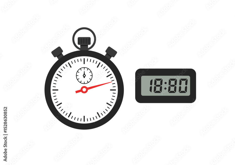 Poster two timers one analog stopwatch and a digital timer showing 1880