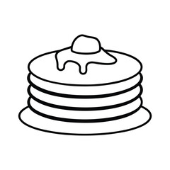 Delicious stack of pancakes line drawing with butter and syrup