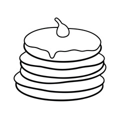 Delicious stack of pancakes line drawing with syrup