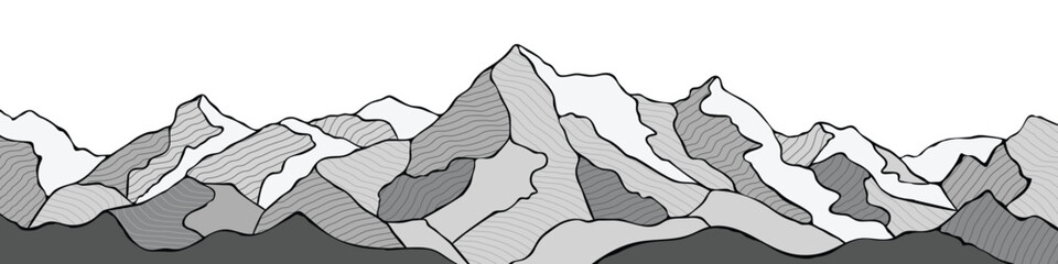 Mountain landscape stylization, line arts wallpaper, vector illustration, banner