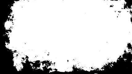 Distressed Grunge Ink Border Frame with Abstract Black Texture on White Background
