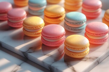 Vibrant Macarons Delight. Artisanal French Desserts in Elegant Celebration Table Setting