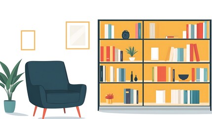 Comfortable reading nook with a bookcase.