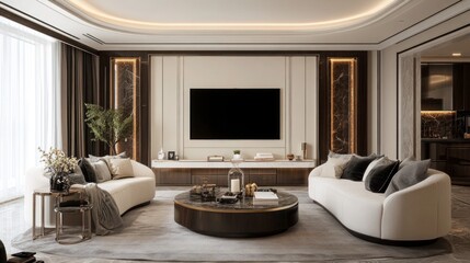 Mockup poster frames on the wall of living room Interior mockup Apartment background Modern Japandi interior design 3D render