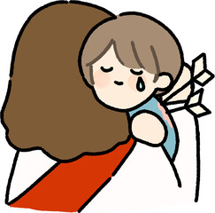 A touching and comforting cartoon illustration showing emotional healing, perfect for Sunday school and children's ministry printables